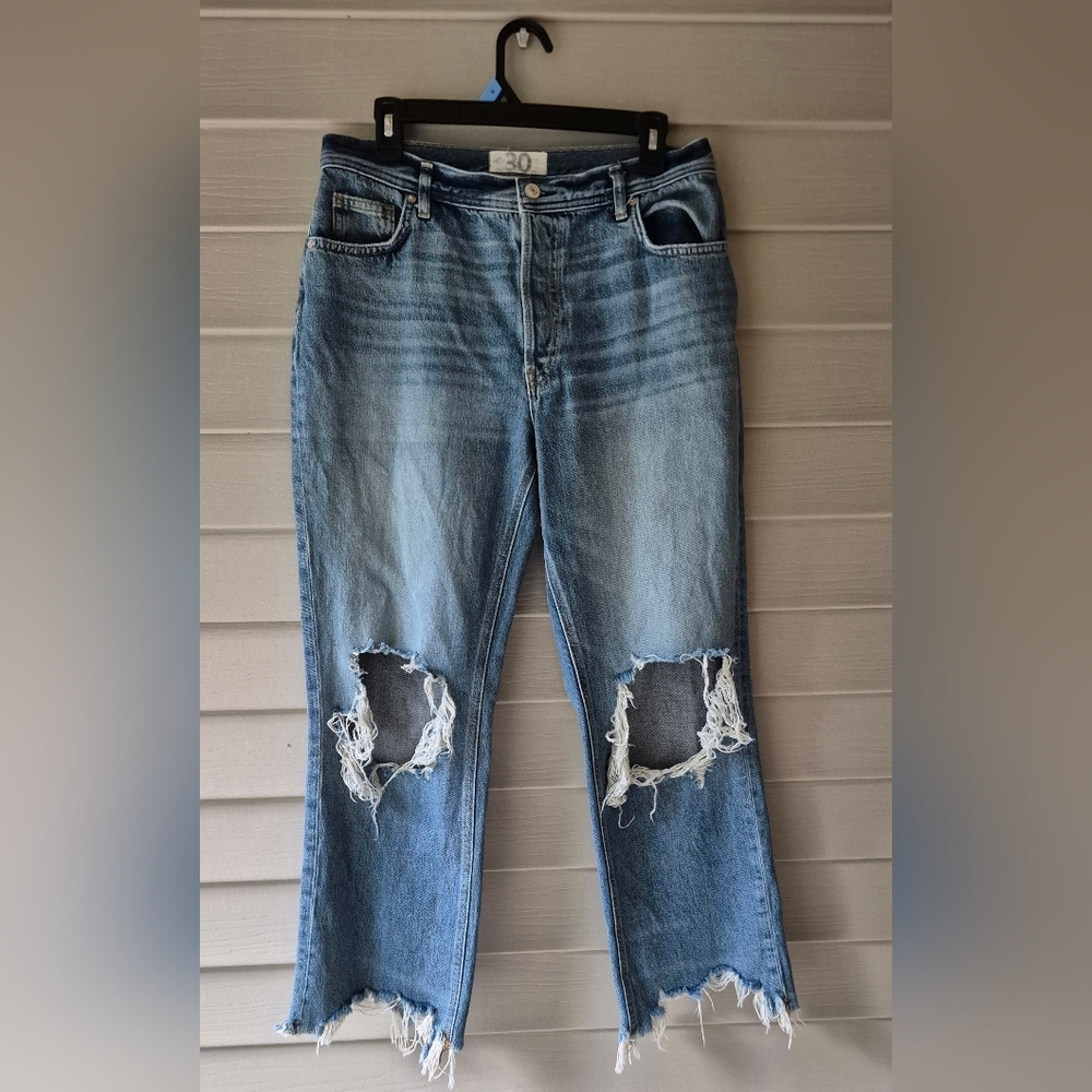 Free People We The Free Women's 30 Maggie Distressed Mid Rise Straight Leg Jeans